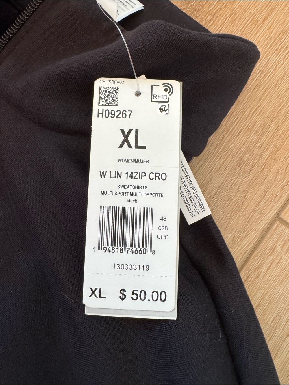 Adidas Essential Women's Fleece Loose Cropped 1/4-Zip Pullover in black Size XL - Picture 9 of 9